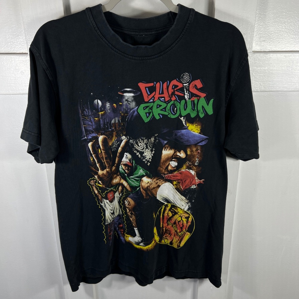 Chris Brown Breezy Bowl XX 2022 Concert Tour Graphic T-Shirt Black Medium